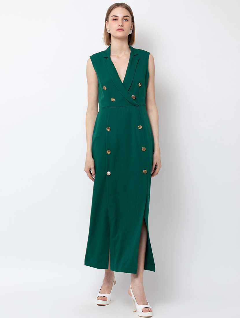 women solid lapel neck sleeveless coat dress
