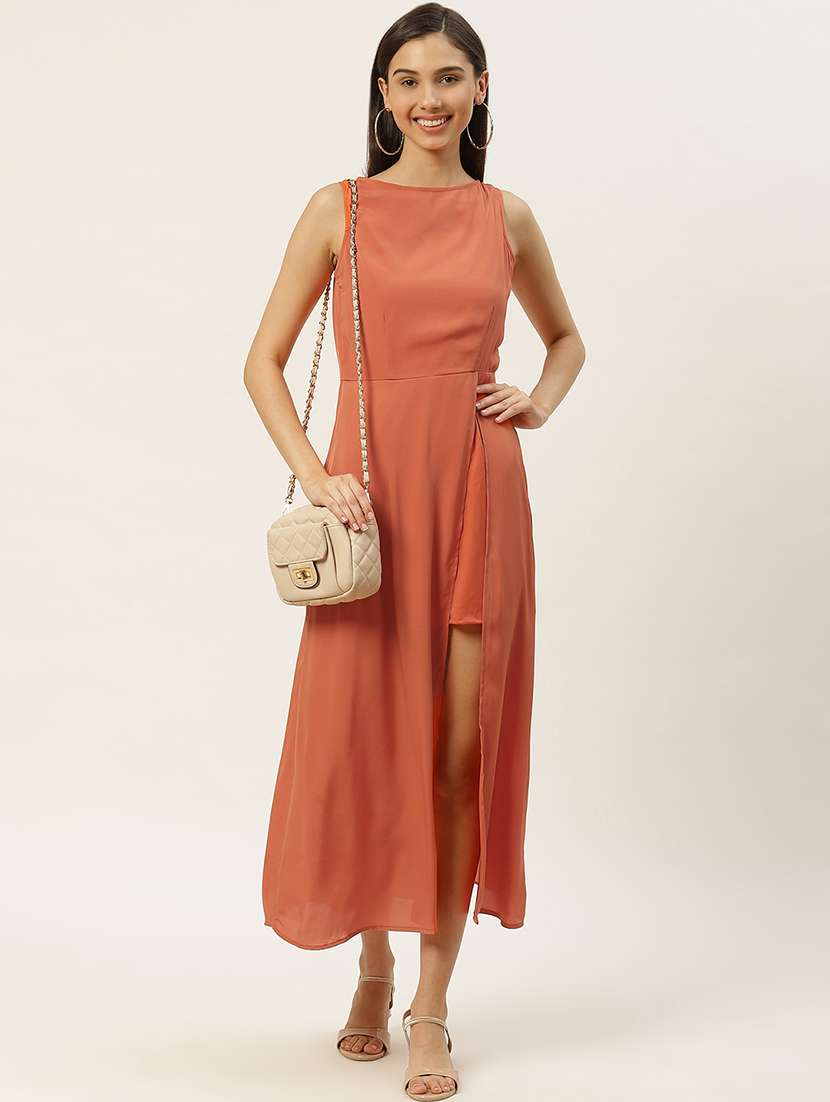 women solid sleeveless a-line dress