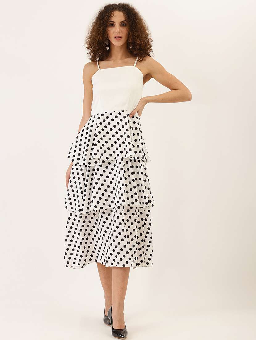 women polka doted shoulder layered dress - 22380482 -  Standard Image - 2