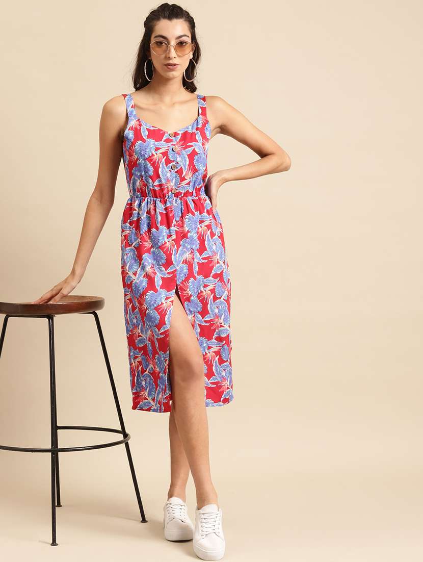 women floral print shoulder strap a-line dress