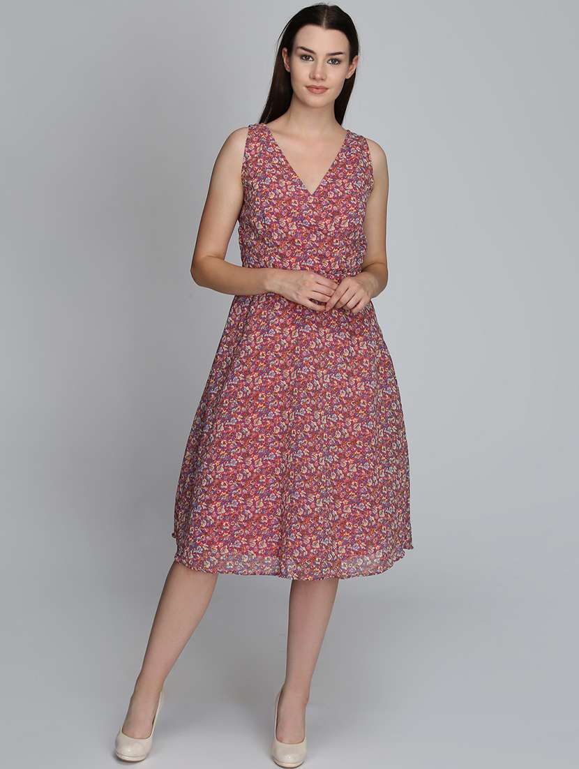 women printed sleeveless a-line dress