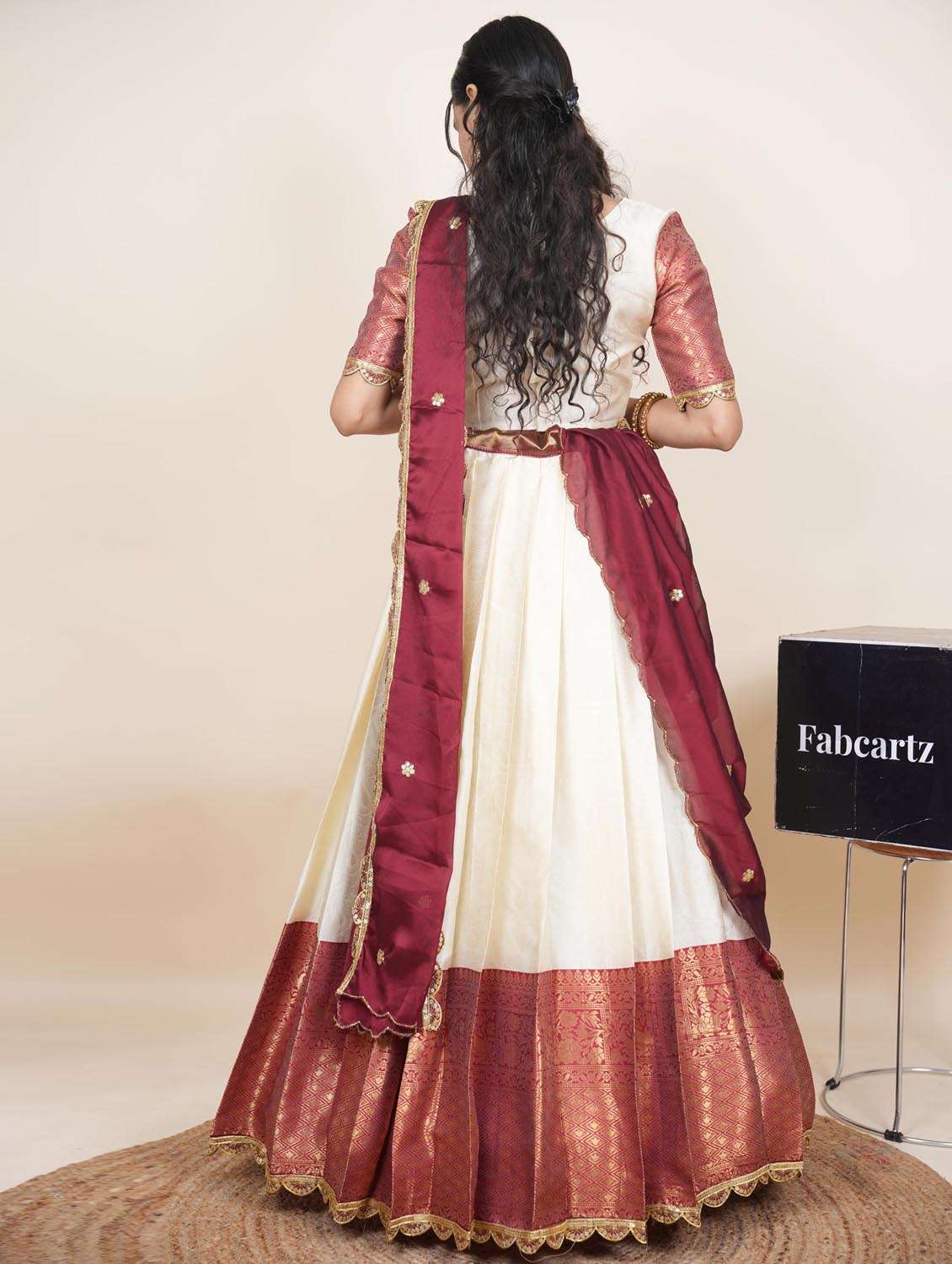 Cream Silk Flared Lehenga - 22380562 -  Standard Image - 2