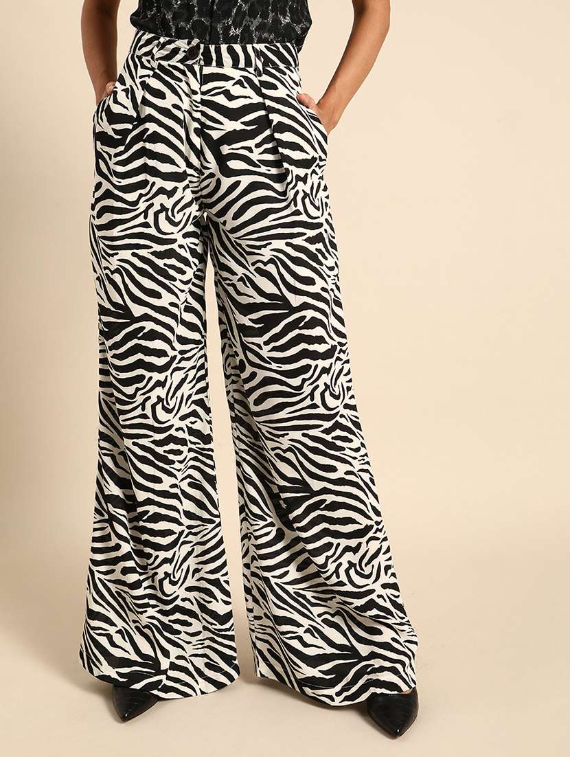 women animal print high rise flared palazzo