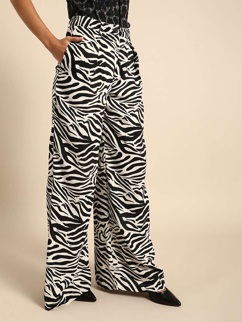 women animal print high rise flared palazzo - 22380725 -  Standard Image - 2
