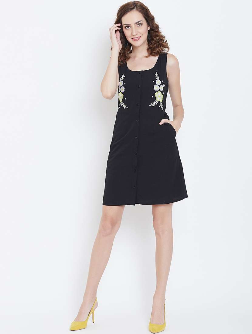 women embroidered sleeveless a-line dress