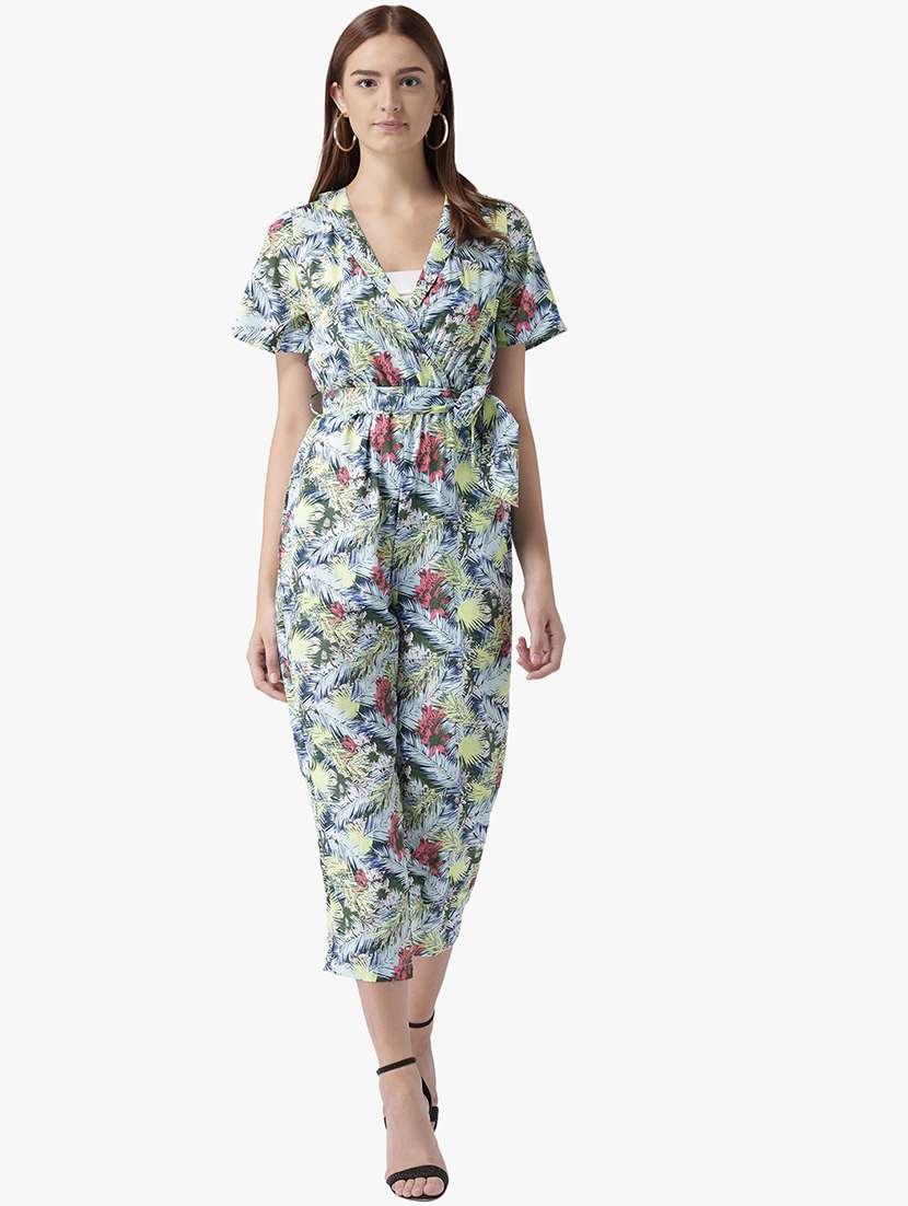 women floral print short sleeve jumpsuit