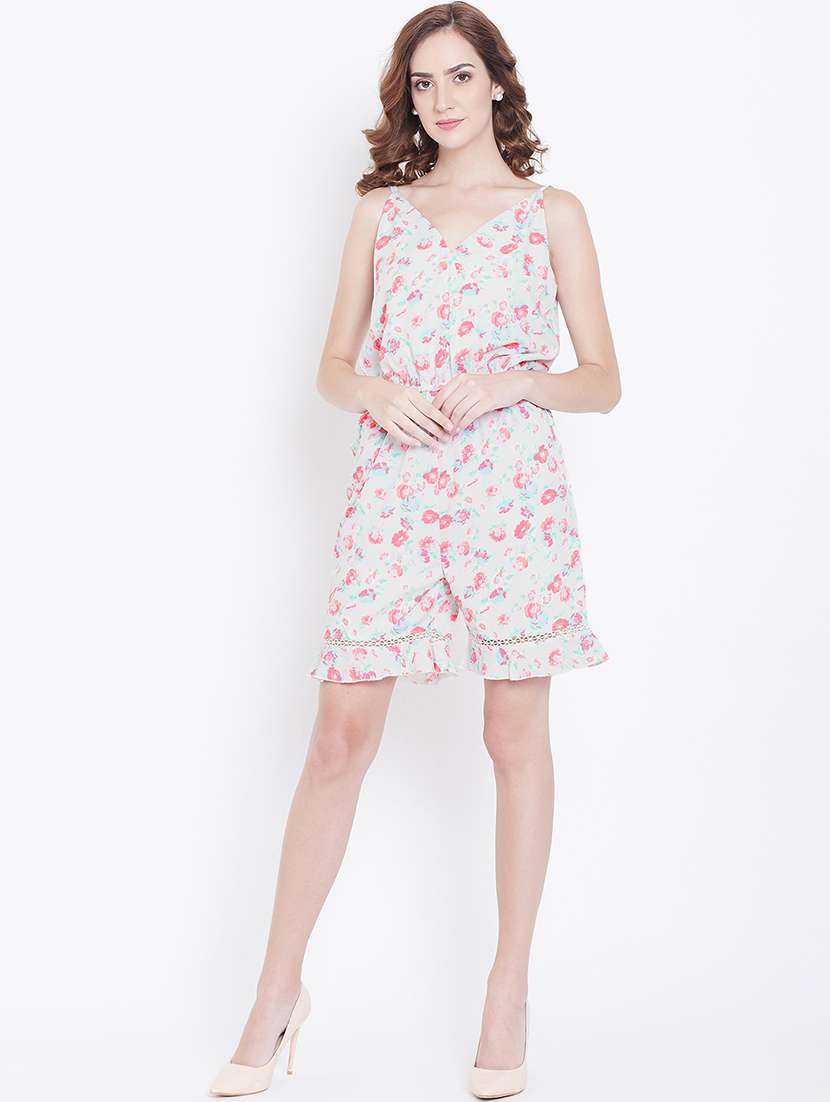 women floral print shoulder strap romper 
