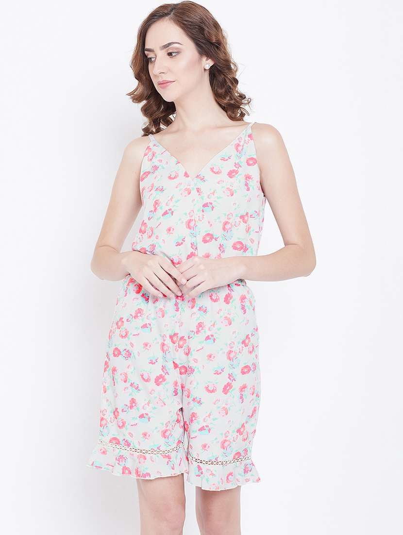 women floral print shoulder strap romper  - 22380757 -  Standard Image - 2