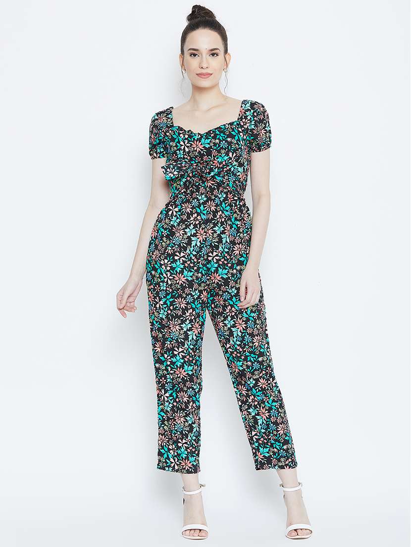 women floral print puff sleeve jumpsuit