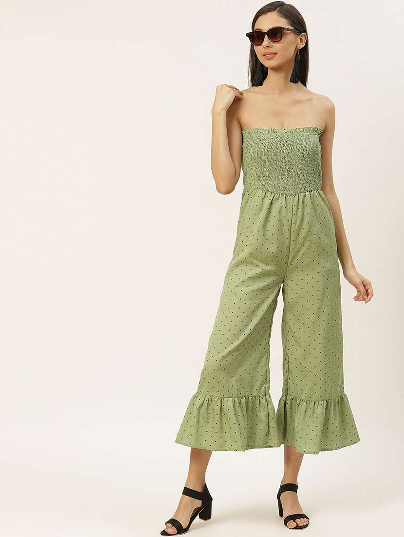 women polka doted strapless tube jumpsuit