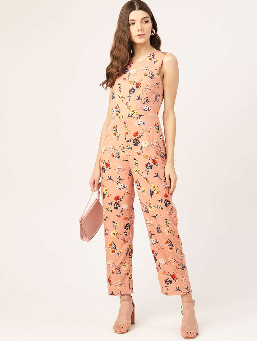 women floral prpint sleeveless jumpsuit
