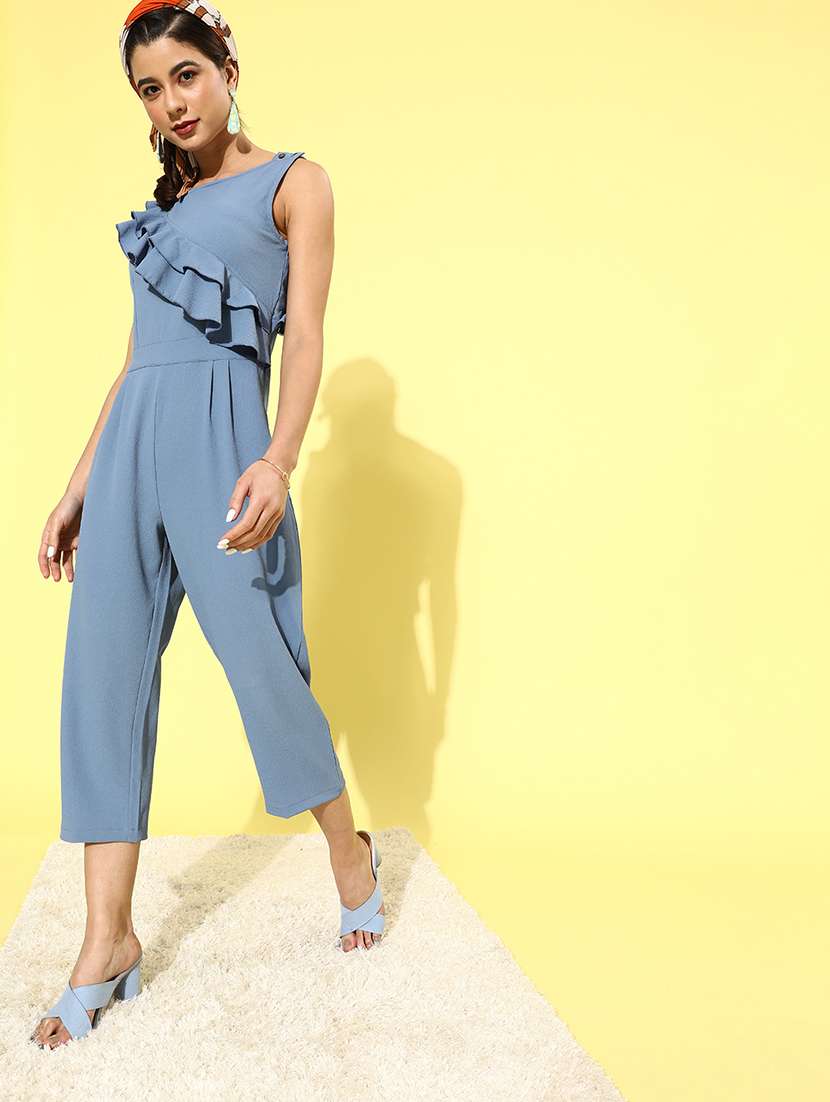 women solid sleeveless ruffle detailed jumpsuit - 22380791 -  Standard Image - 2
