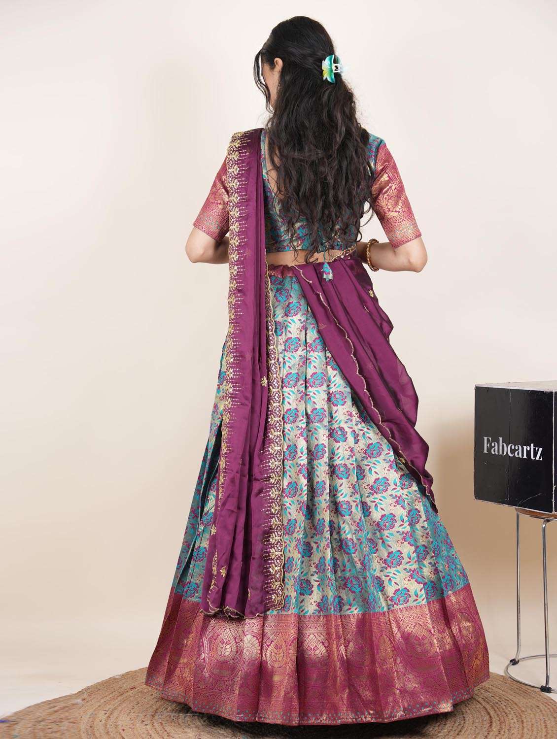 teal silk flared lehenga - 22380815 -  Standard Image - 2
