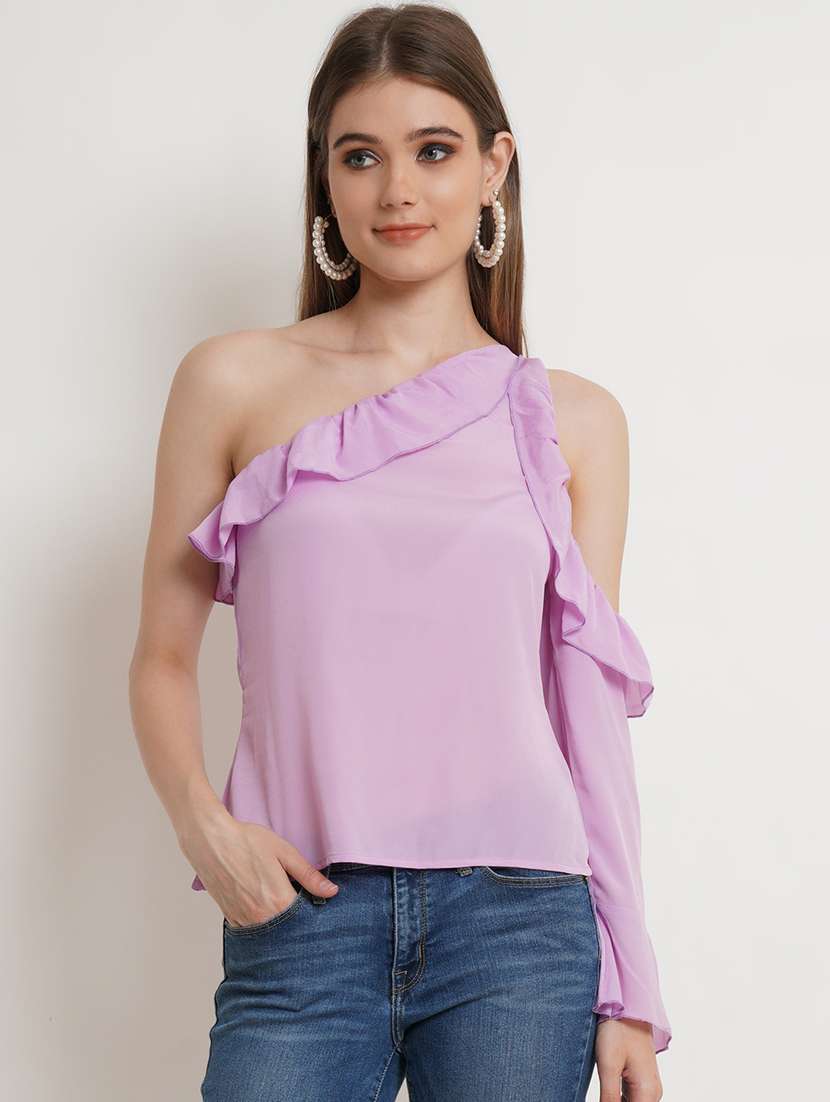 women solid single shoulder regular top