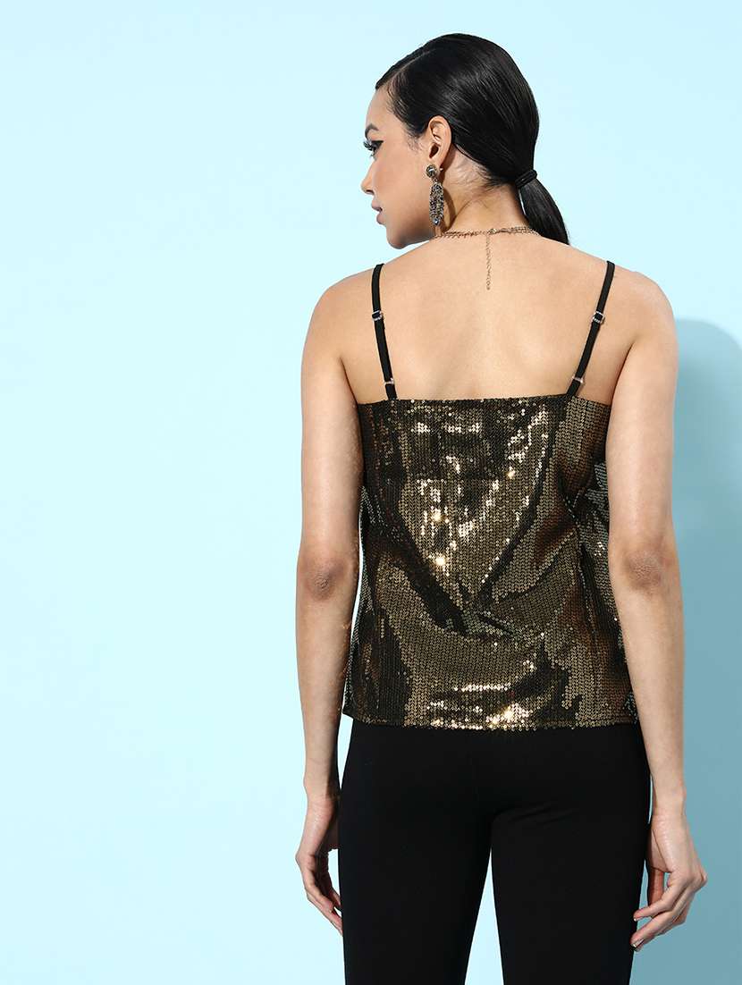 women sequnied shoulder strap straight top - 22380824 -  Standard Image - 2