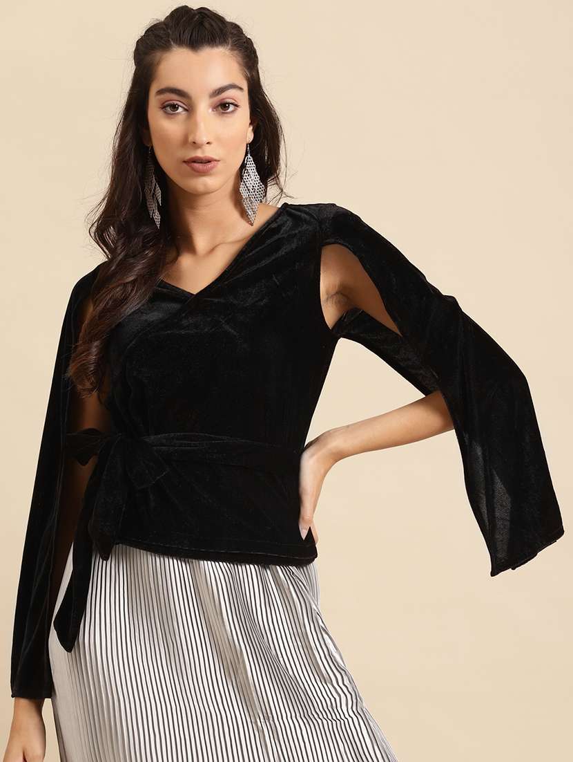 women solid cape sleeve straight top
