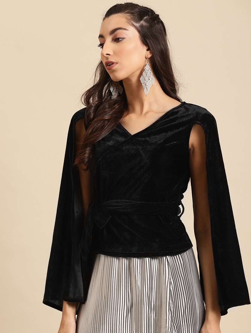 women solid cape sleeve straight top - 22380832 -  Standard Image - 2