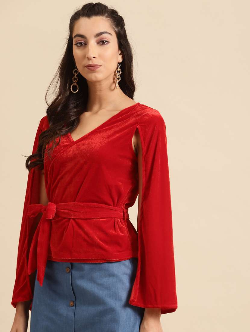Women Solid Cape Sleeve Straight Top - 22380833 -  Standard Image - 2