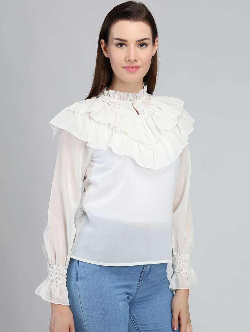 Women Solid Bell Sleeve Regular Top - 22380838 -  Standard Image - 2