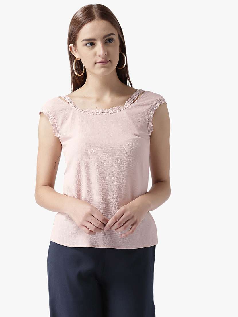women solid cap sleeve  straight top