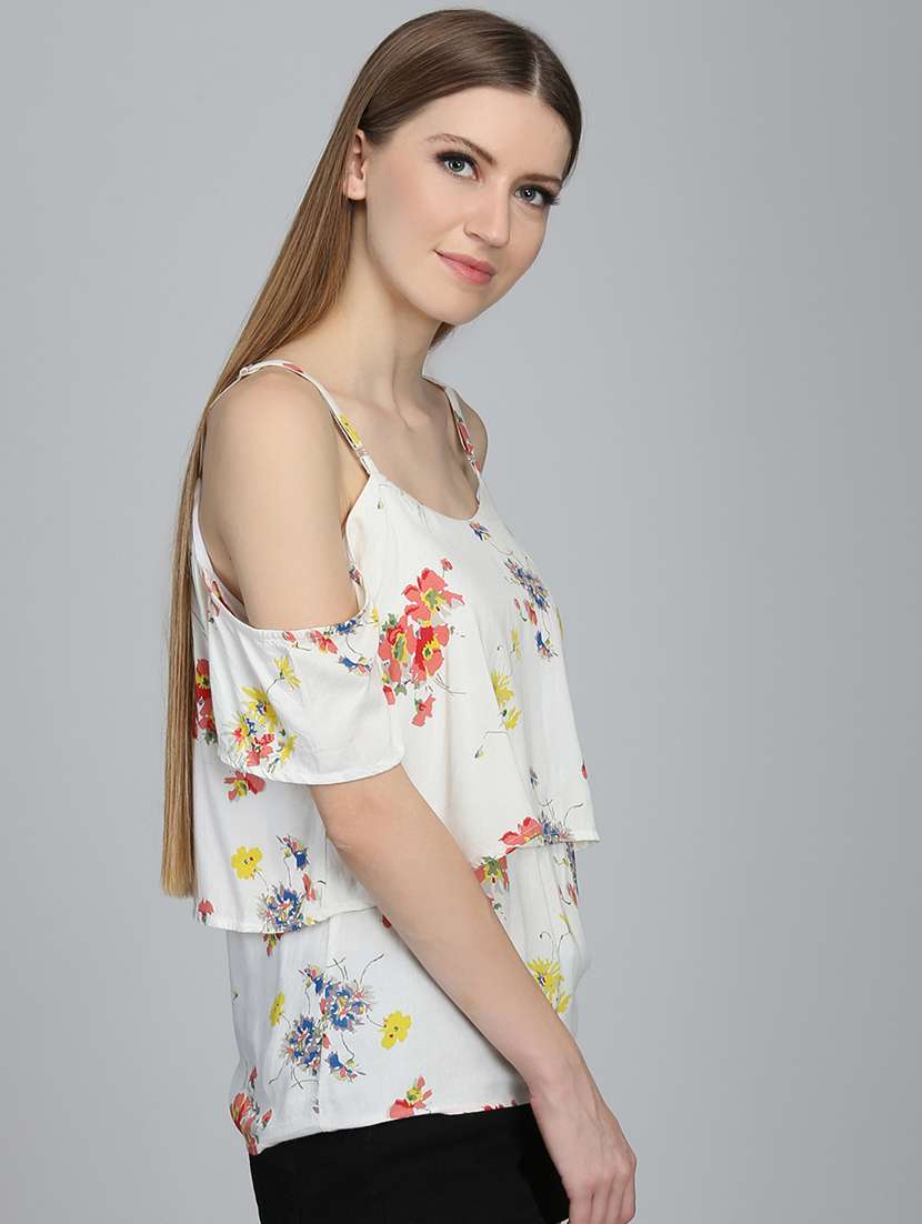 women floral print cold shoulder top - 22380862 -  Standard Image - 2