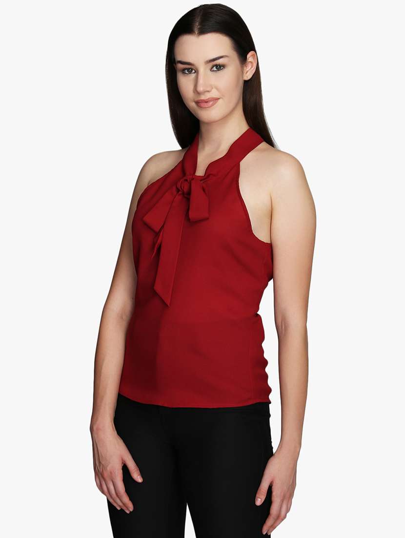 women solid halter neck regular top - 22380863 -  Standard Image - 2