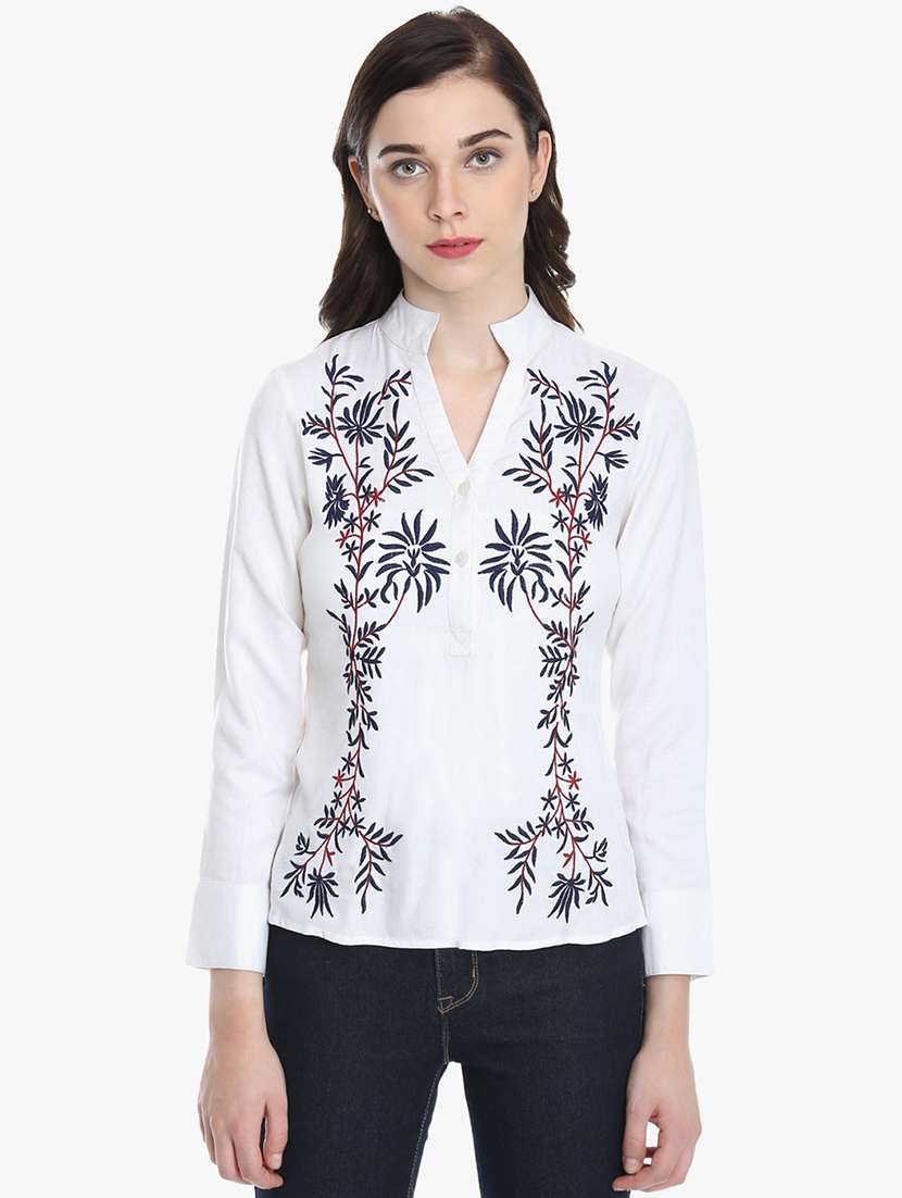 women embroidered long sleeve regular top