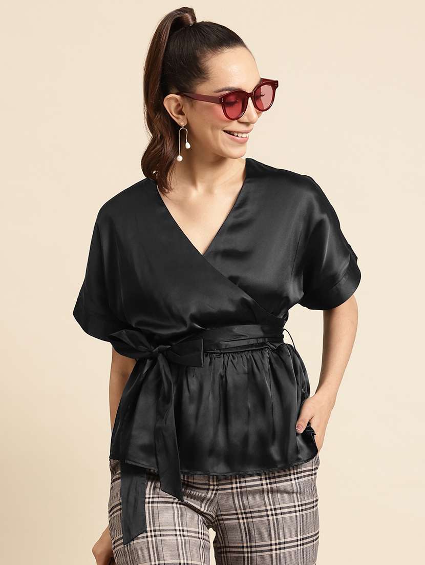 womne solid short sleeve peplum top