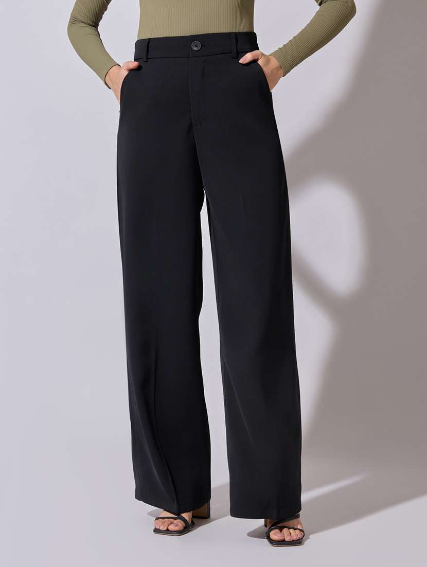 women solid high rise wide leg trouser - 22380922 -  Standard Image - 2