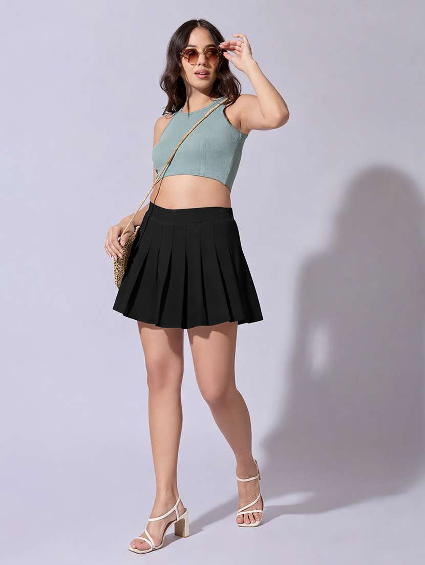 women solid high rise skater skirt - 22380952 -  Standard Image - 2