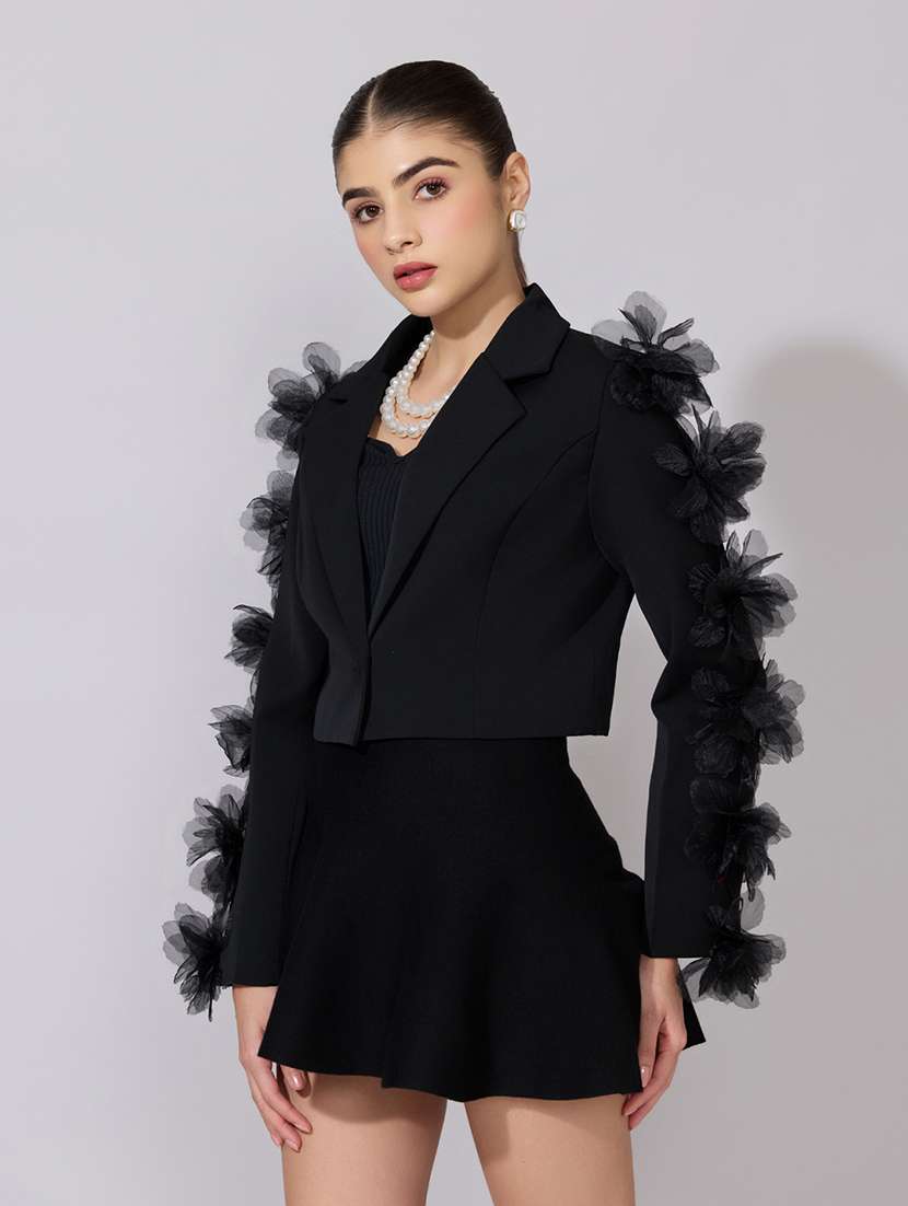 women self designed long sleeve crop blazer - 22380977 -  Standard Image - 2