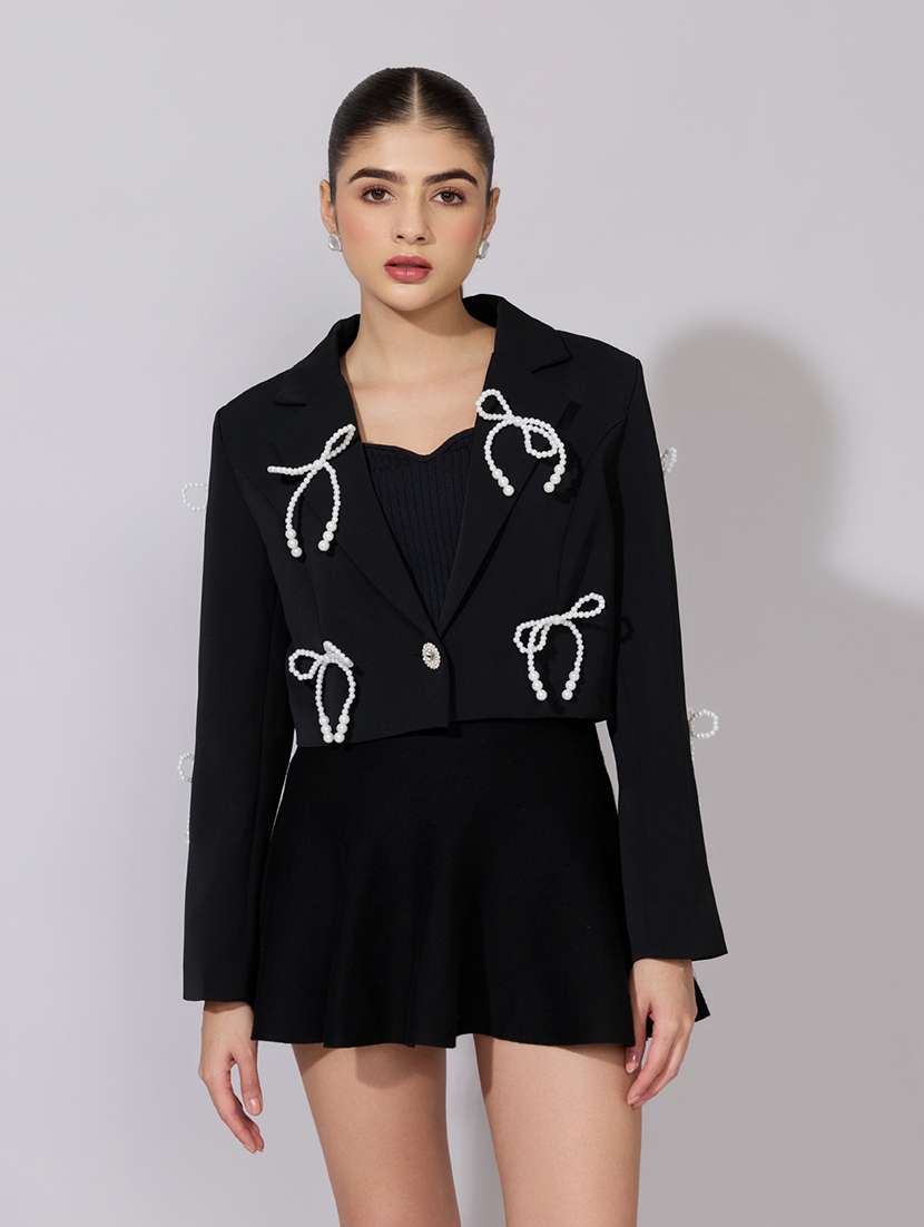 Women Solid Long Sleeve Crop Casual Blazer - 22380980 -  Standard Image - 2