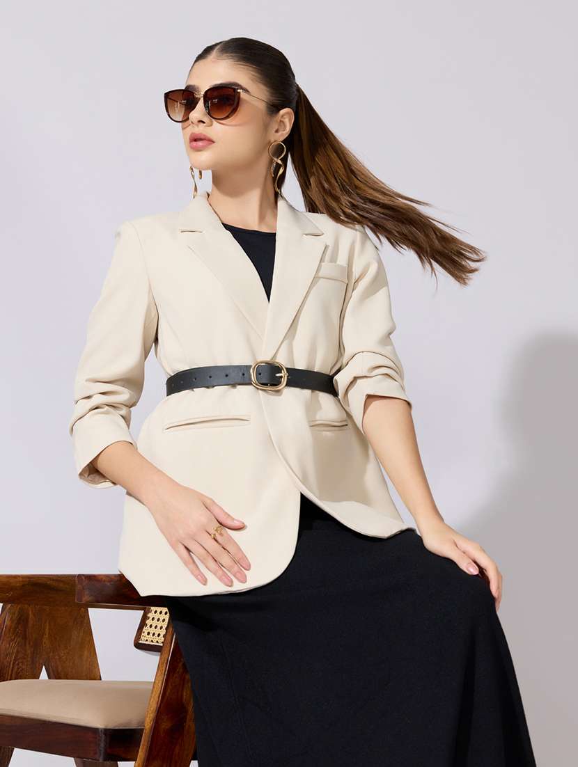 women solid long sleeve single breasted blazer