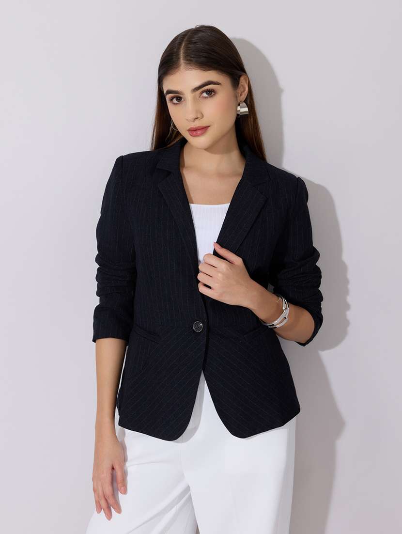 women solid long sleeve single breasted blazer - 22380984 -  Standard Image - 2