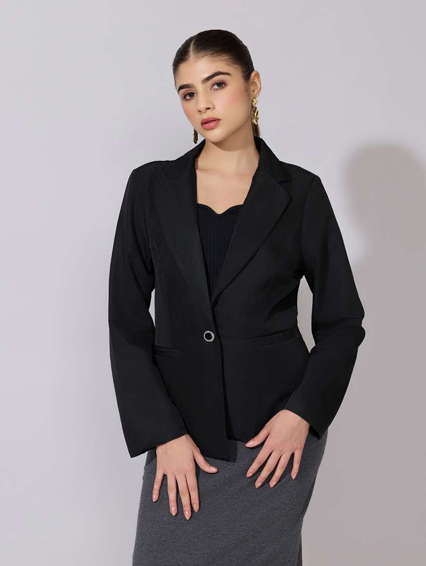 women solid long sleeve single breasted blazer - 22380992 -  Standard Image - 2