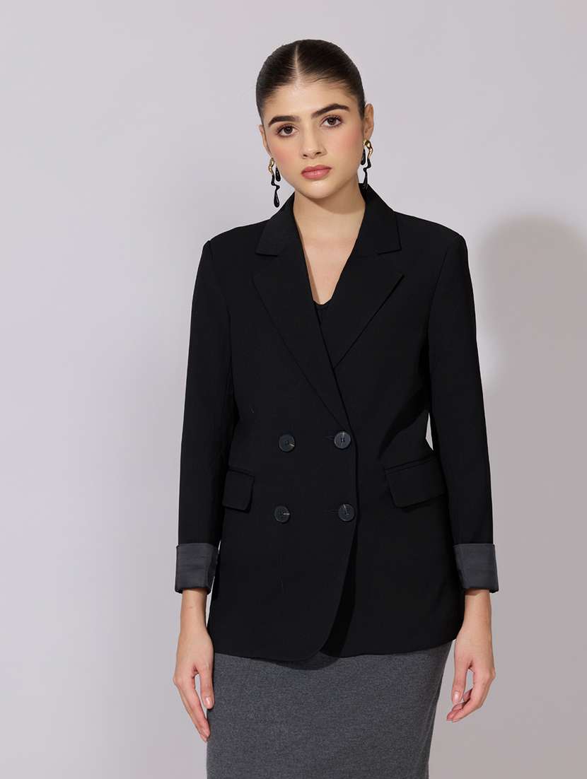 women solid long sleeve double breasted blazer - 22380993 -  Standard Image - 2