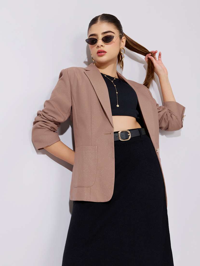 women solid long sleeve single breasted blazer