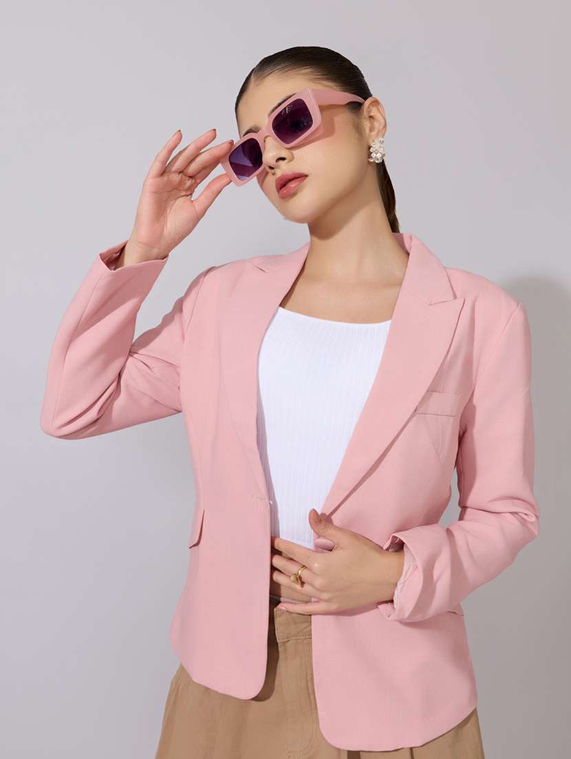 women solid long sleeve single breasted blazer