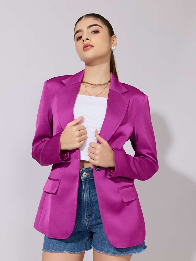 women solid long sleeve single breasted blazer
