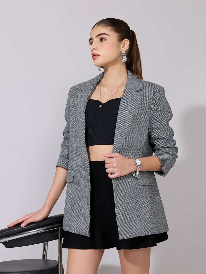 women solid long sleeve single breasted blazer