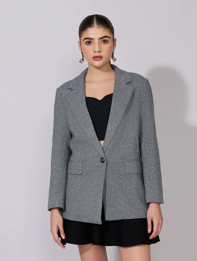 women solid long sleeve single breasted blazer - 22381000 -  Standard Image - 2