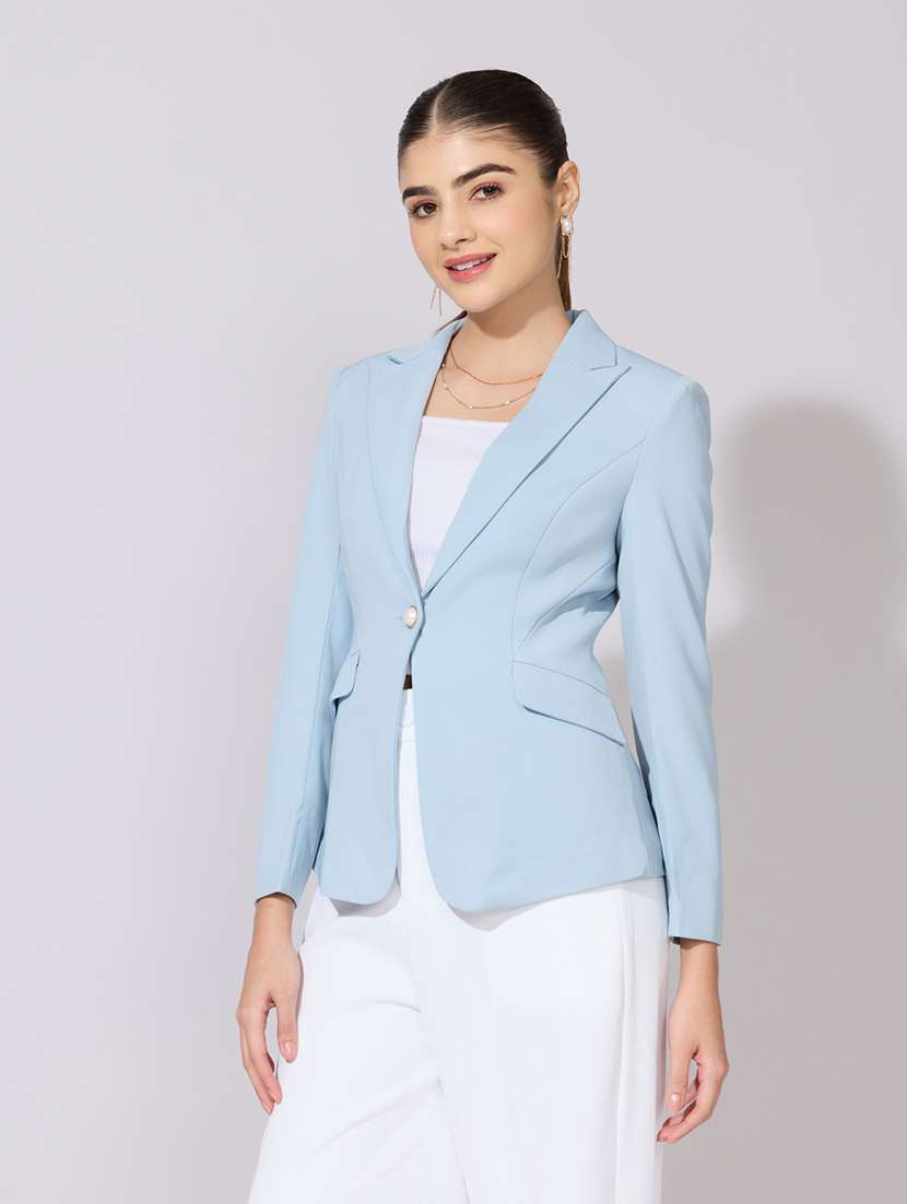 women solid long sleeve single breasted blazer - 22381001 -  Standard Image - 2