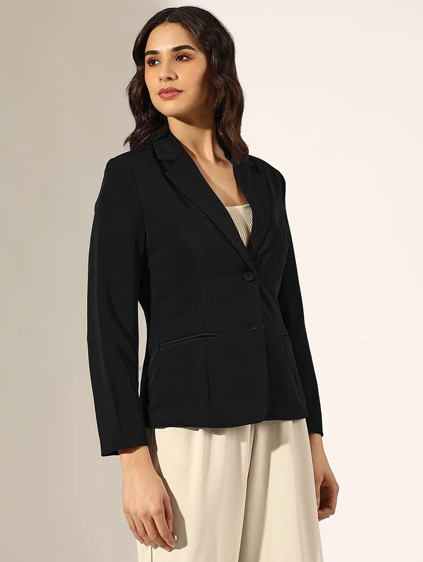 women solid long sleeve single breasted blazer - 22381004 -  Standard Image - 2