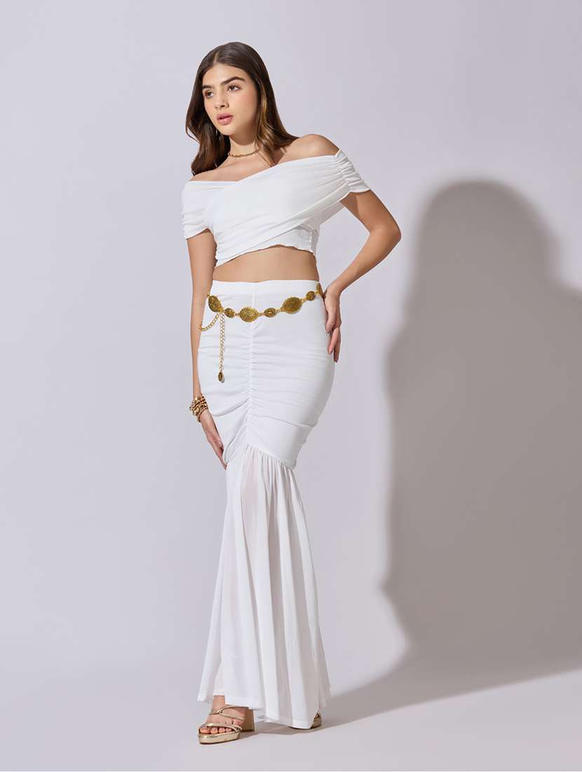 women solid top and skirt co-ord set - 22381015 -  Standard Image - 2