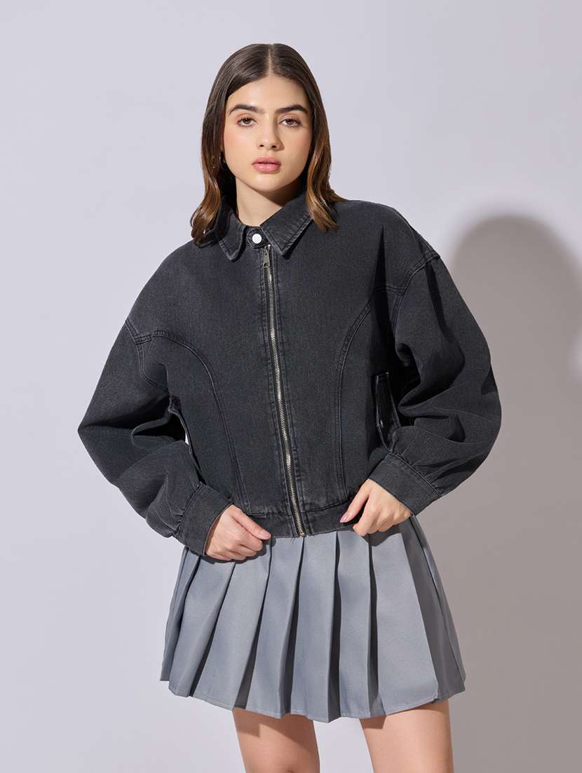 women solid long sleeve denim jacket - 22381021 -  Standard Image - 2