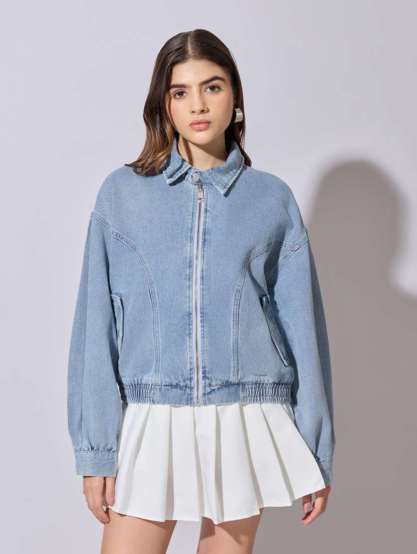 women solid long sleeve denim jacket - 22381022 -  Standard Image - 2