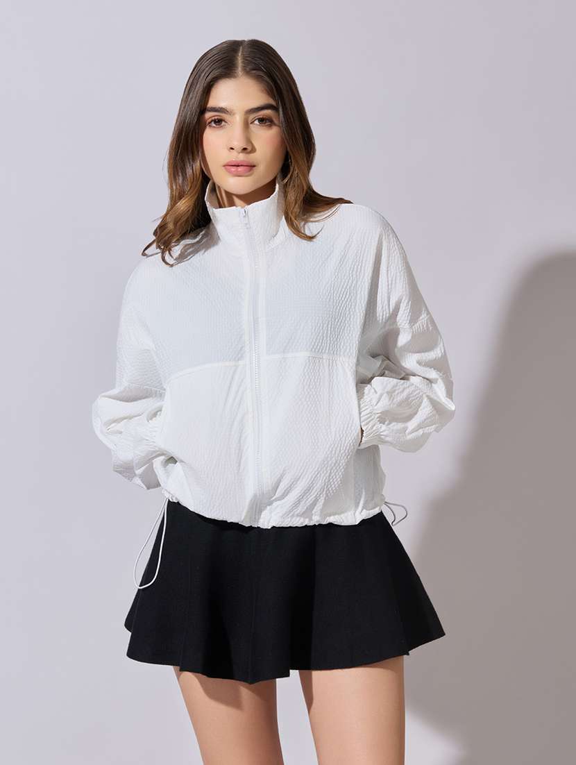 women solid long sleeve windcheater jacket - 22381026 -  Standard Image - 2