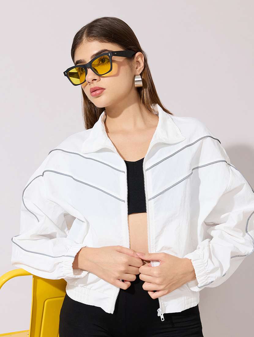 women solid long sleeve biker jacket