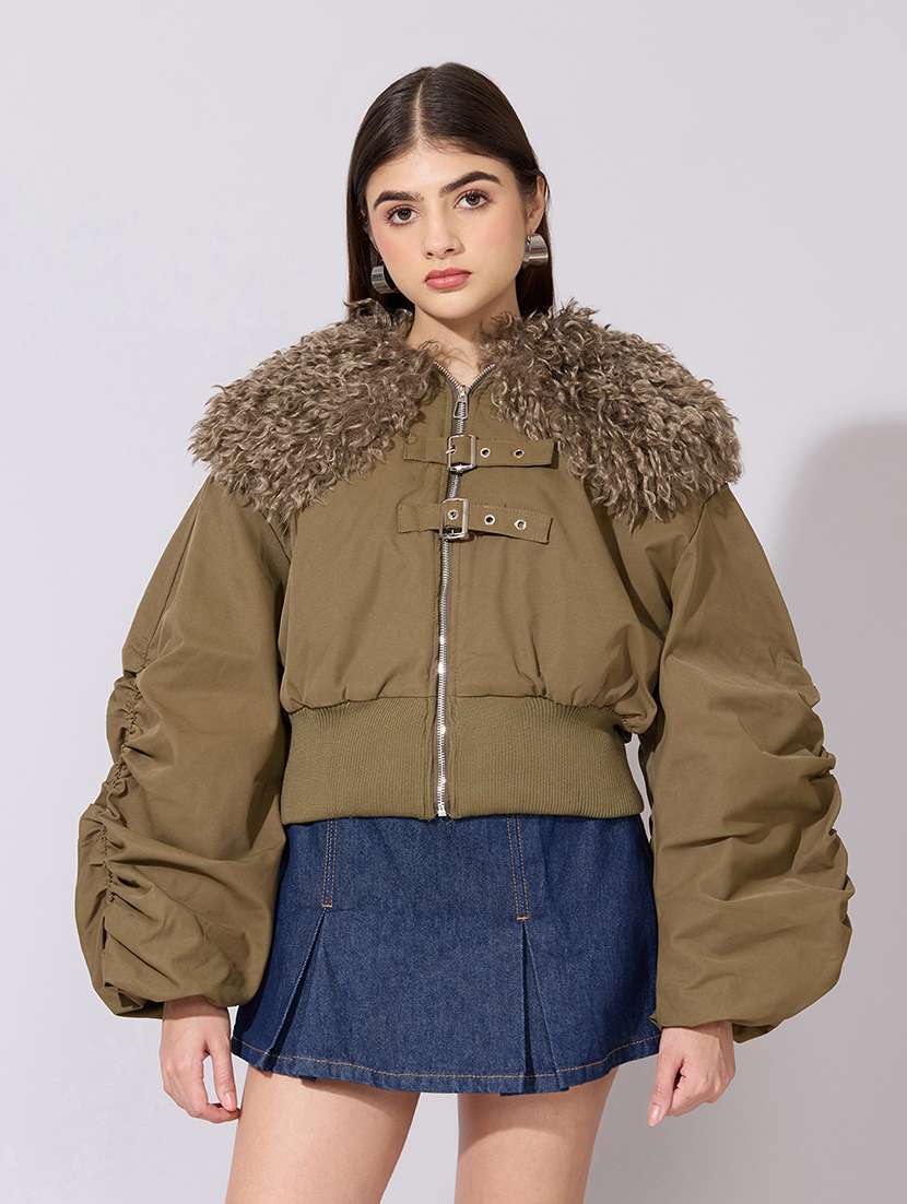 women solid long sleeve biker jacket - 22381034 -  Standard Image - 2