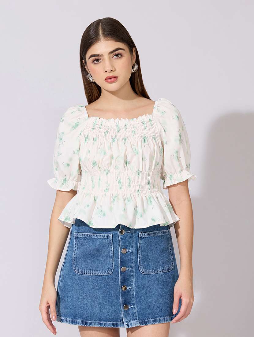 women printed puff sleeve peplum top - 22381042 -  Standard Image - 2